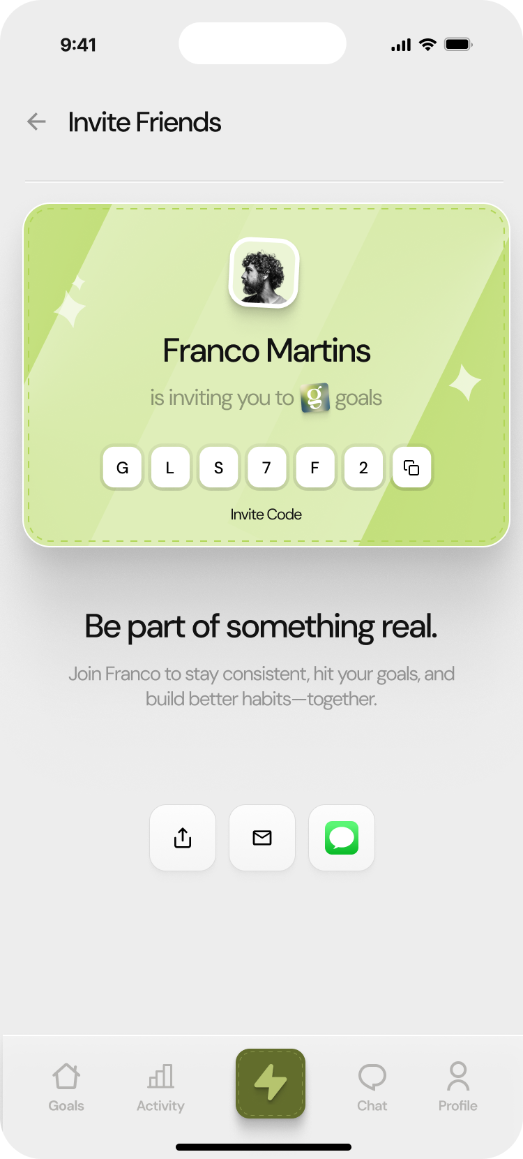 Invite friends interface showing partner invitation